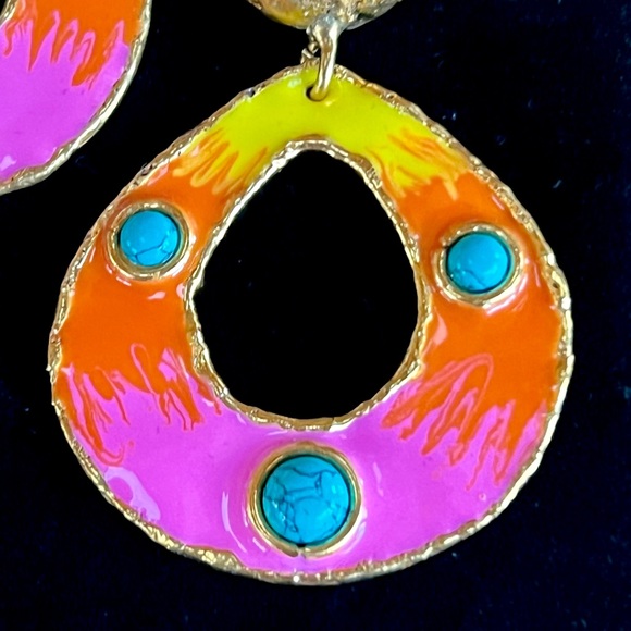 🌺🎉HP🎉🌺 NWT Sylvia Toledano Thalita Turquoise Hoop Earrings - Picture 8 of 15